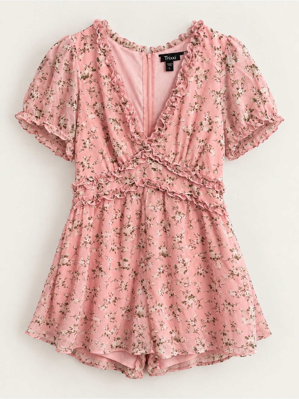 Trixxi Size L Pink Floral Ruffle Romper Cottagecore Homecoming Playsuit